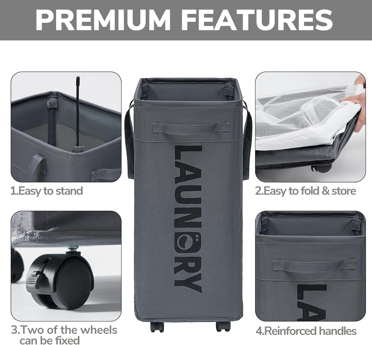 Belro 75L collapsible laundry basket with wheels, large storage basket for home organization and laundry room use.