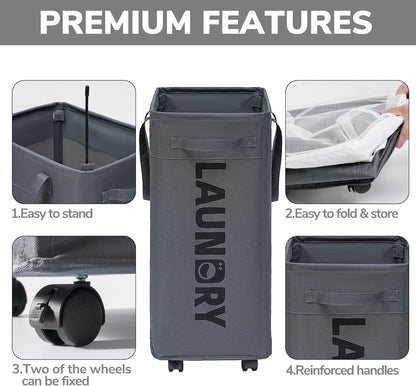 Belro 75L collapsible laundry basket with wheels, large storage basket for home organization and laundry room use.