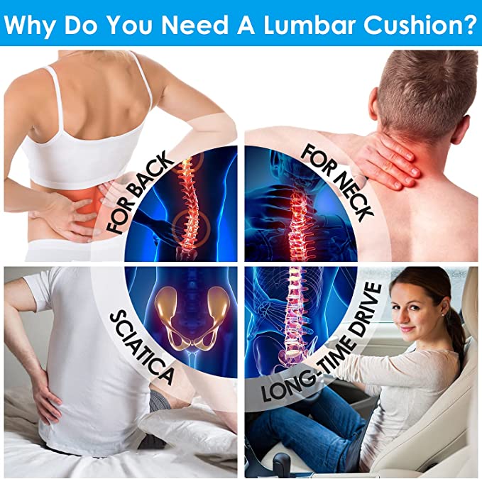 Belro ergonomic lumbar support cushion pillow for back pain relief, designed for ergonomic comfort and support.