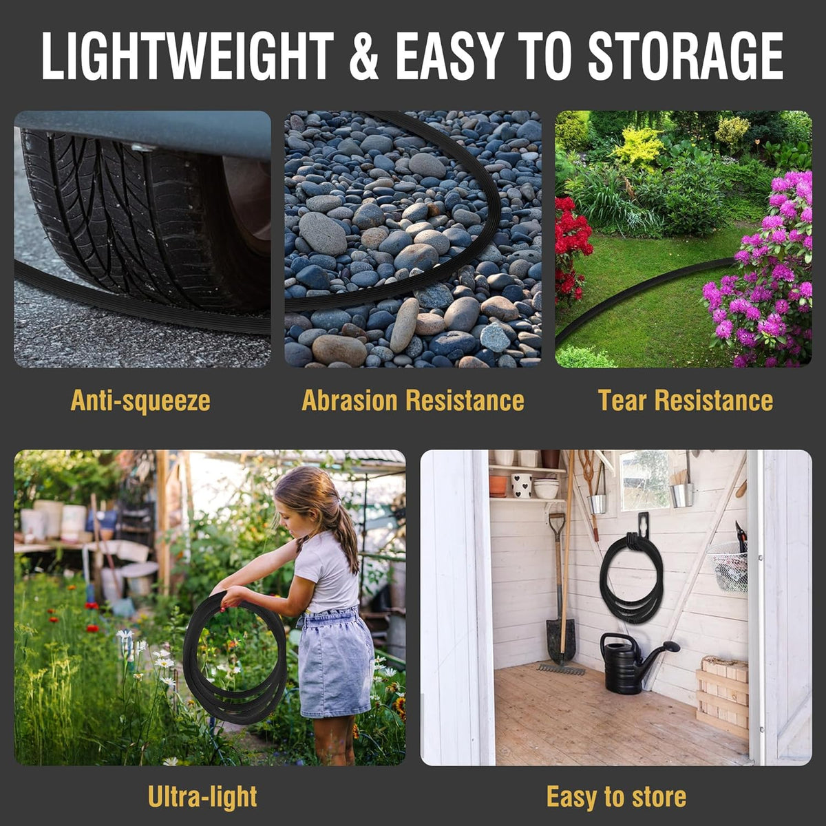 Belro expandable garden hose with a 10-function spray nozzle, flexible and durable for outdoor watering and garden care.
