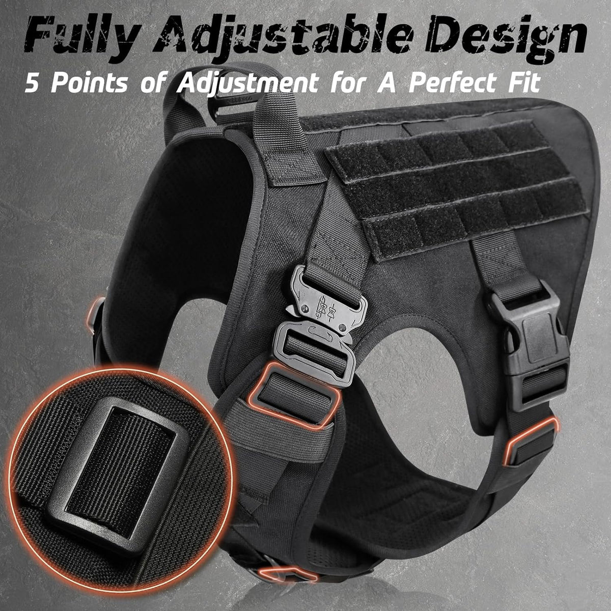 Belro tactical no-pull dog harness with adjustable straps and sturdy buckles for secure, comfortable pet control.