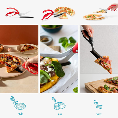 Belro non-stick pizza scissors with protective server for easy pizza cutting and serving in the kitchen.