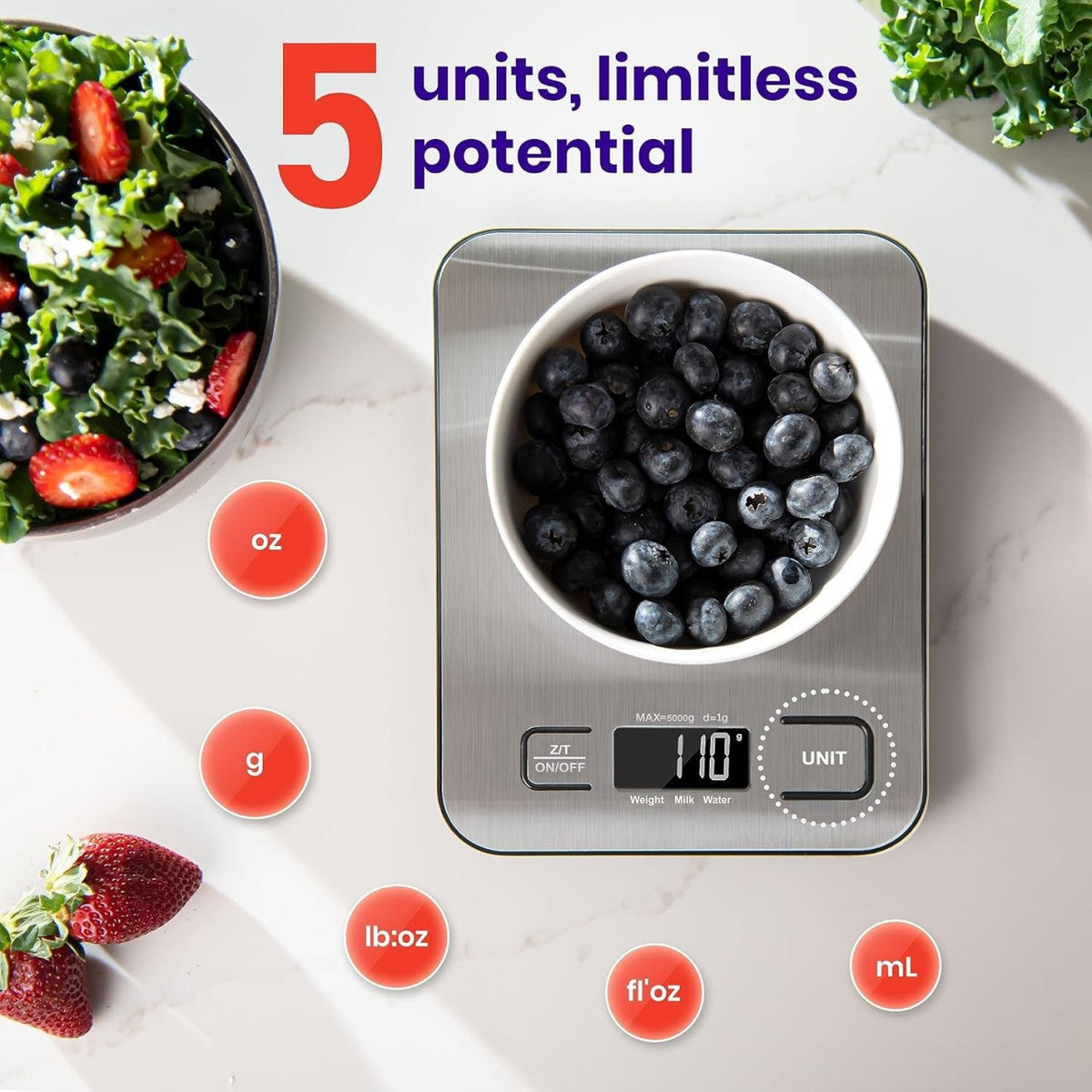 Belro digital kitchen scale showing a sleek black design with digital display, ideal for precise food and ingredient measurement.