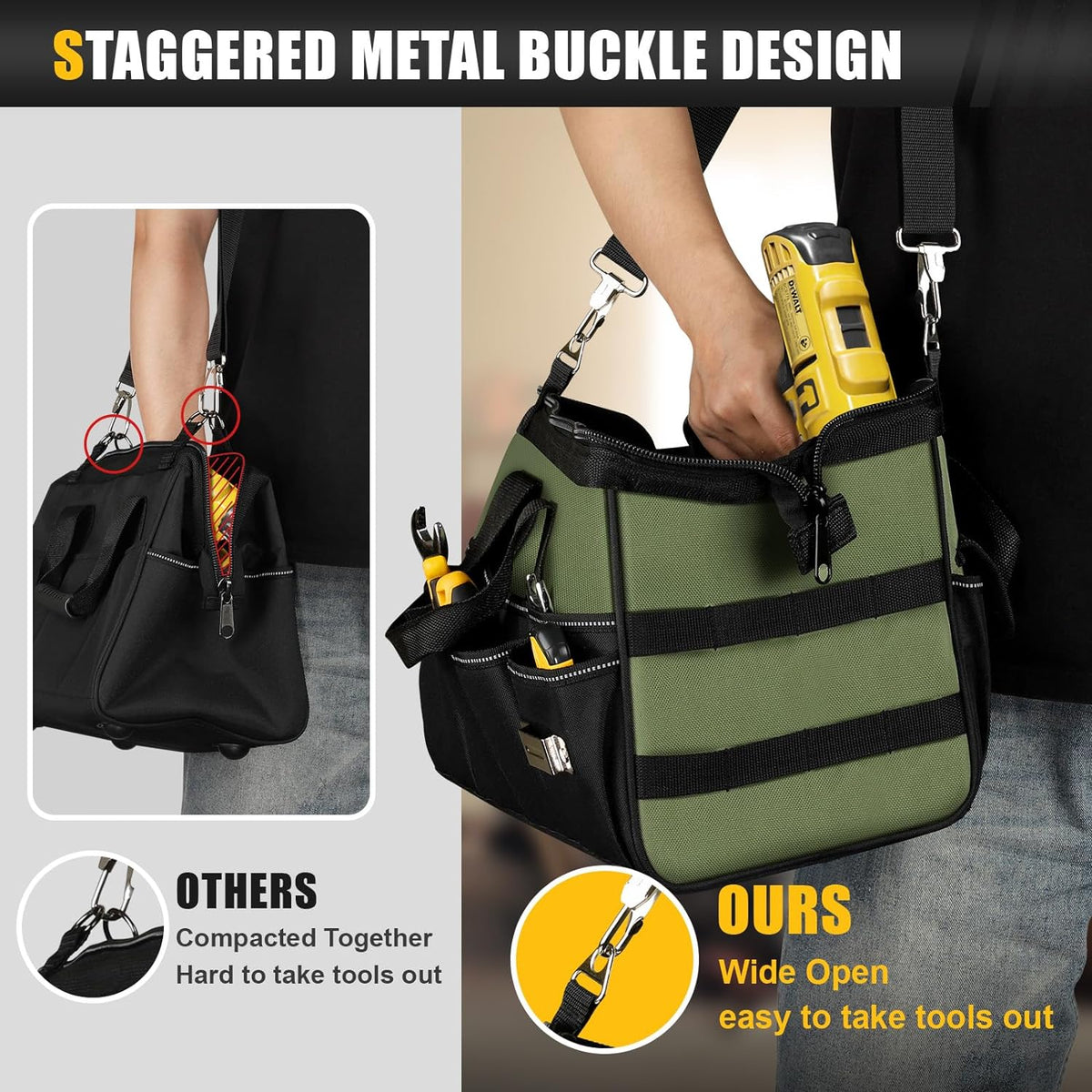 Belro Heavy Duty Open Tools Tote Bag with multiple compartments for tools and accessories, durable fabric for heavy-duty use.