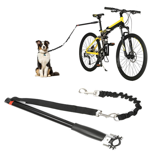 Belro bike dog tow leash attached to a medium-sized dog, designed for hands-free cycling with pets.