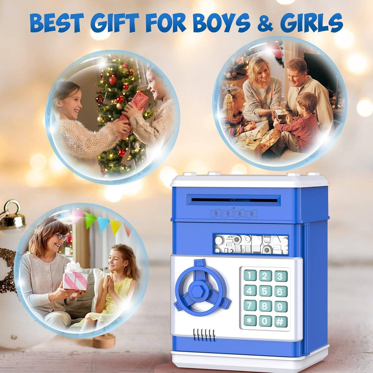 Belro piggy bank toy for kids, colorful plastic money-saving bank with coin slot and playful design for children's savings.