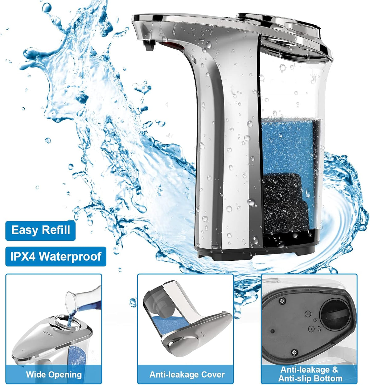 Belro automatic touchless dish soap dispenser for kitchen and bathroom, sleek modern design with sensor for hands-free soap dispensing