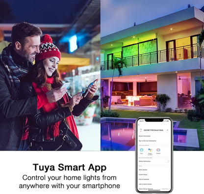 Belro WiFi LED smart light bulb installed in a ceiling socket, showcasing adjustable lighting features in a modern home setting.
