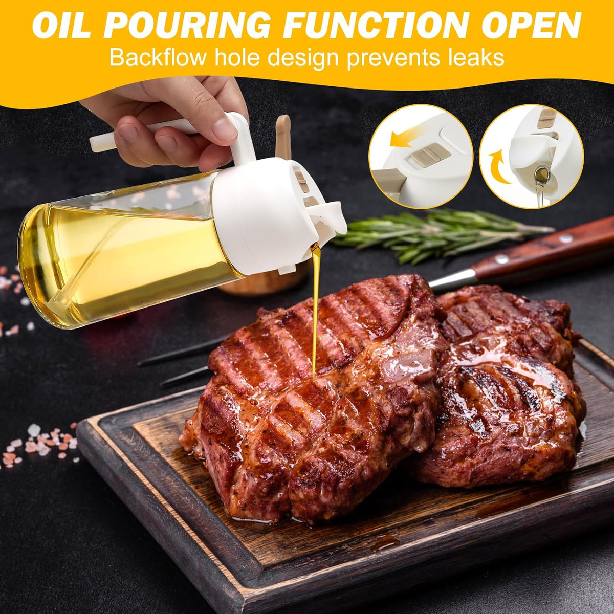 Belro 2-pack oil dispenser and sprayer bottles for kitchen use, made of durable plastic with adjustable spray nozzles
