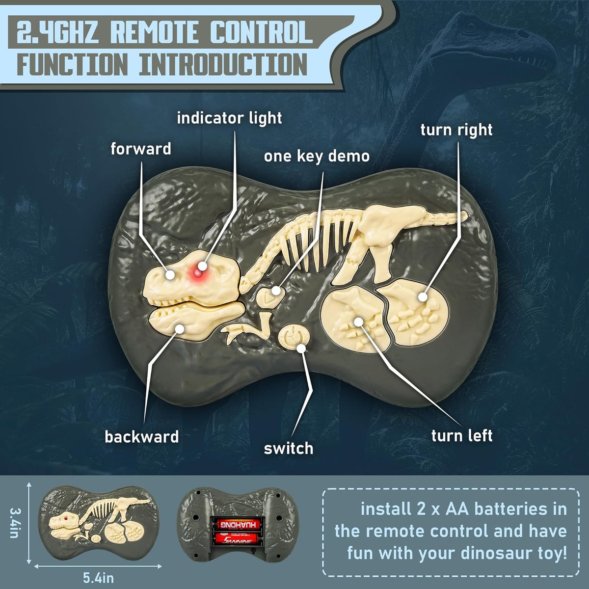 Belro remote control dinosaur toy with green body and moving limbs, designed for kids' entertainment and play.