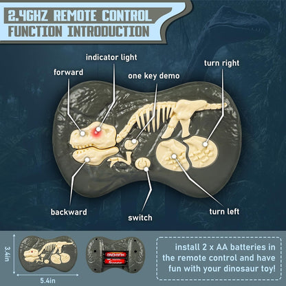 Belro remote control dinosaur toy with green body and moving limbs, designed for kids' entertainment and play.