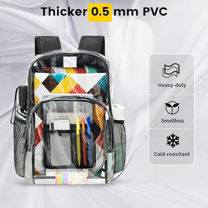 Heavy-duty clear backpack from Belro, durable design ideal for travel, school, or work, with transparent compartments and sturdy straps.