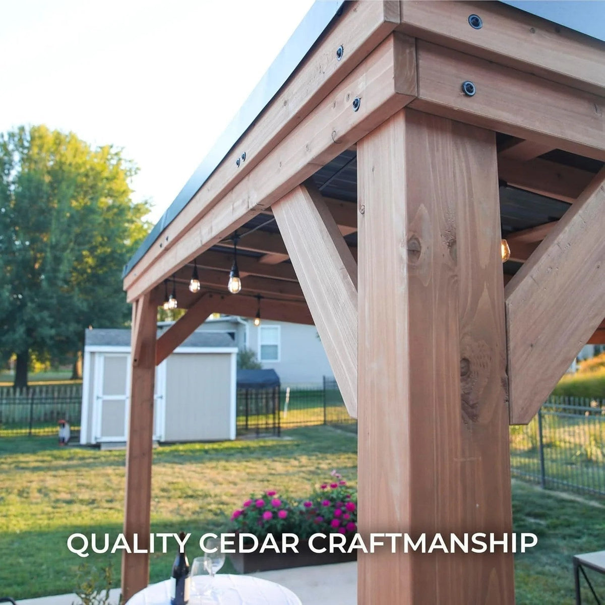 Casavibeo Backyard Discovery Arcadia Gazebo with open sides and sturdy wooden frame, ideal for outdoor gatherings and shade.