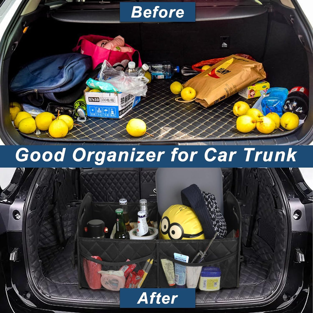 Belro car trunk storage organizer with multiple compartments for efficient vehicle organization and clutter reduction.