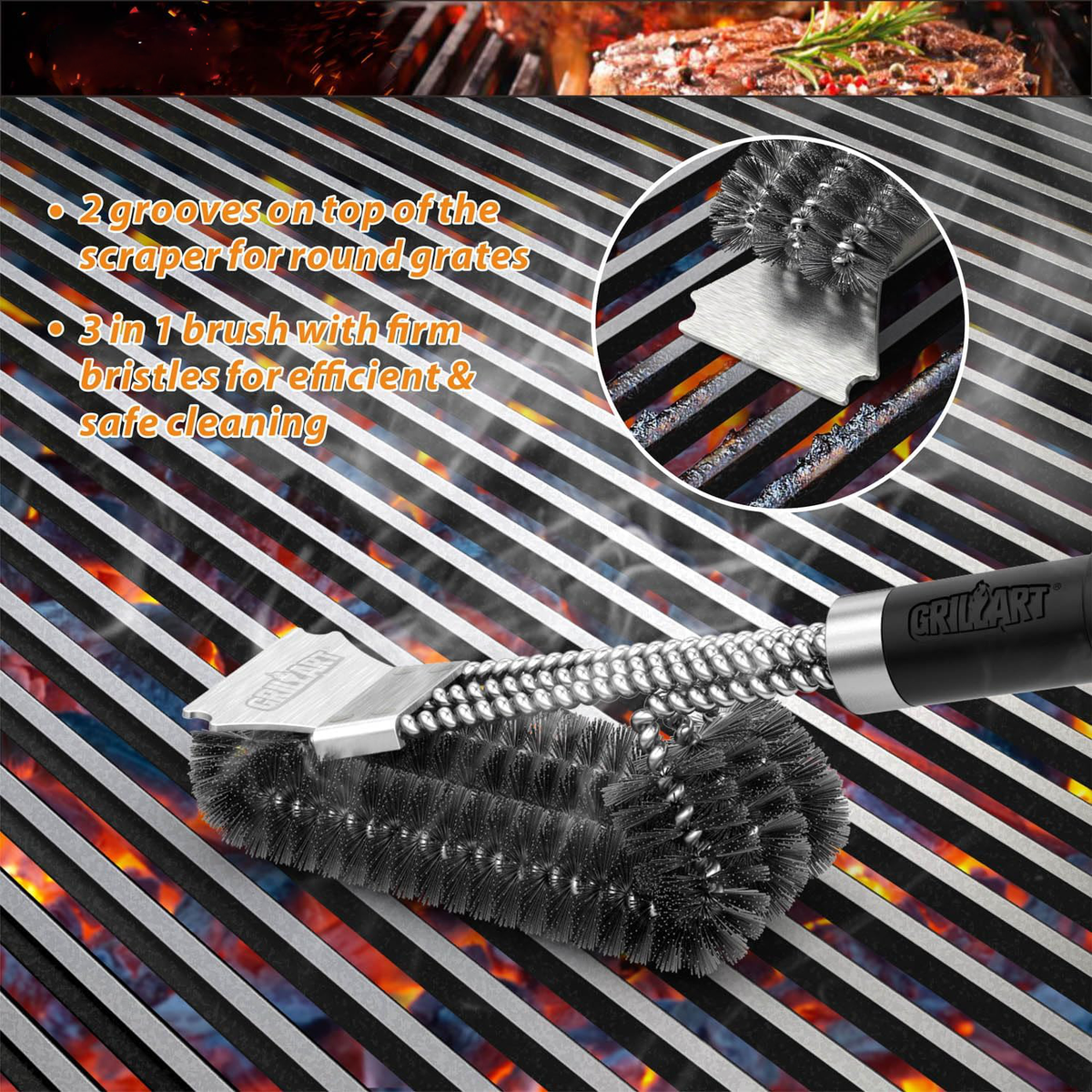 Belro grill brush with sturdy handle and bristles for cleaning barbecue grills in home and garden kitchen.