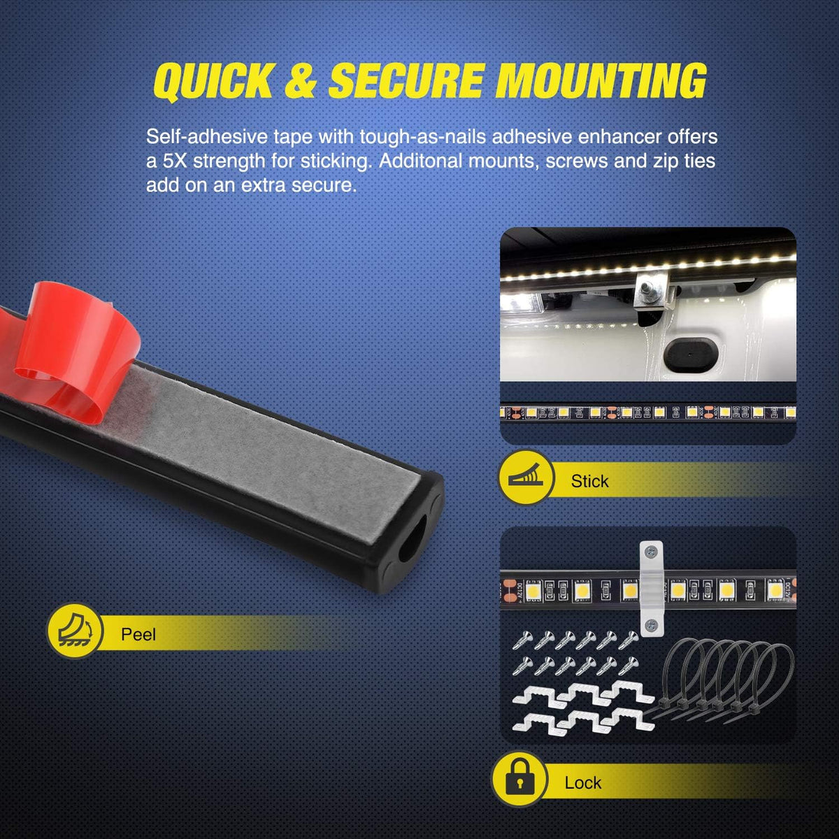 Belro 60-inch cargo pickup truck bed light strip installed in a truck bed, providing bright illumination for storage and organization.