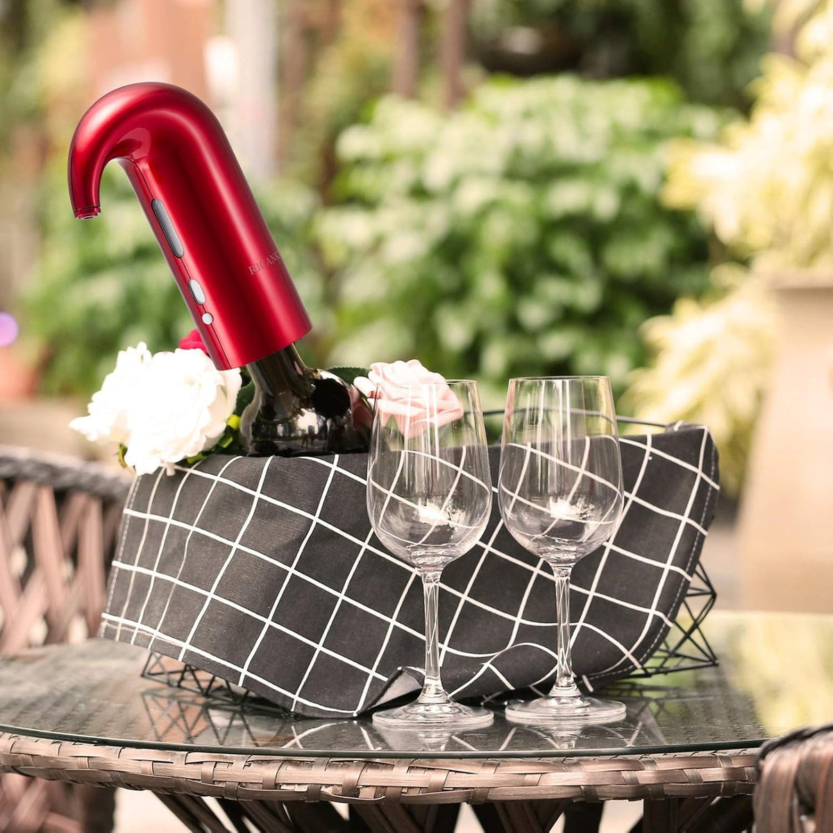 Belro electric wine aerator pourer dispenser with sleek design, shown on a kitchen countertop for optimal wine aeration.