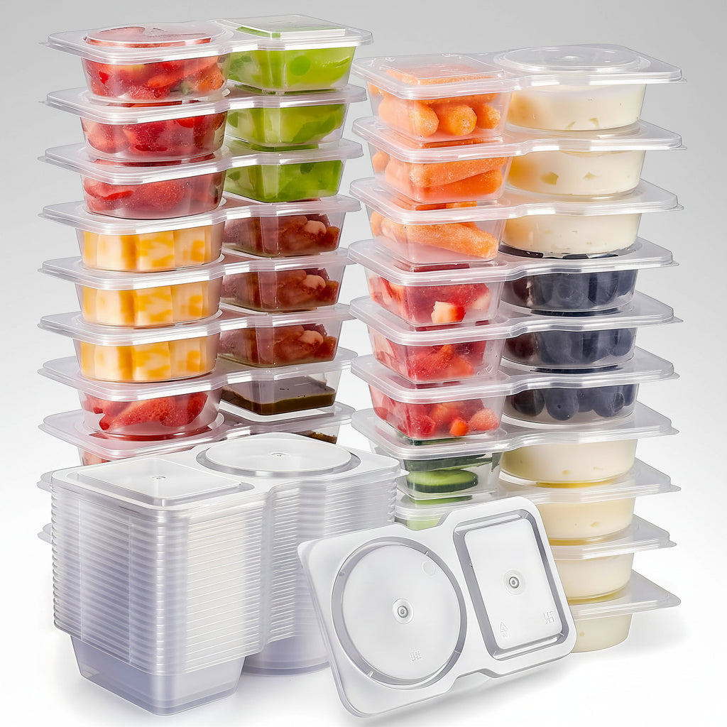 DecorsDeluxe Bento lunch boxes, 20-pack snack containers with two compartments, suitable for lunch and snack storage.