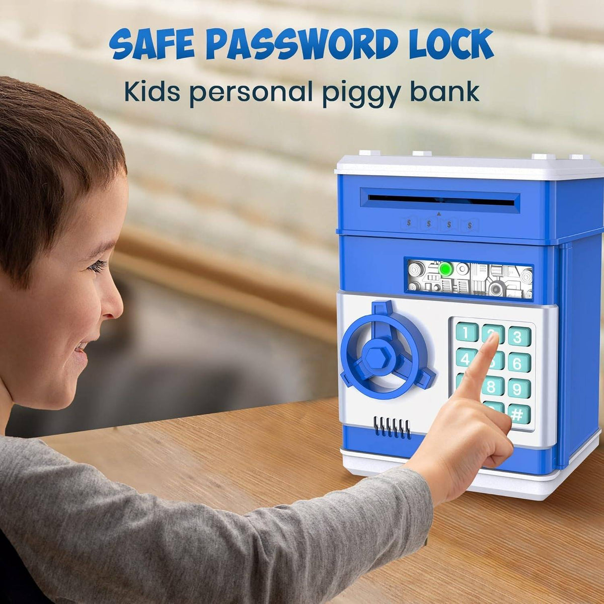 Belro piggy bank for kids, colorful plastic toy savings bank with coin slot and playful design suitable for children.