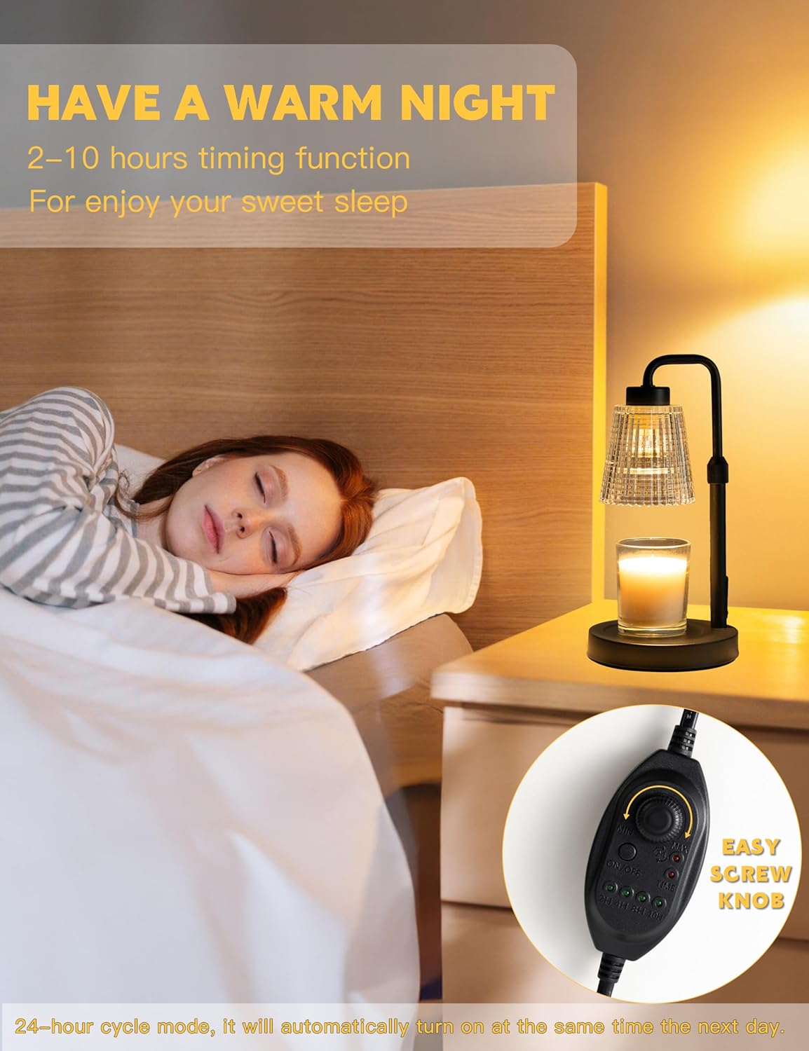 Belro dimmable candle lamp warmer for fragrances, featuring a sleek design and adjustable brightness for a cozy ambiance.