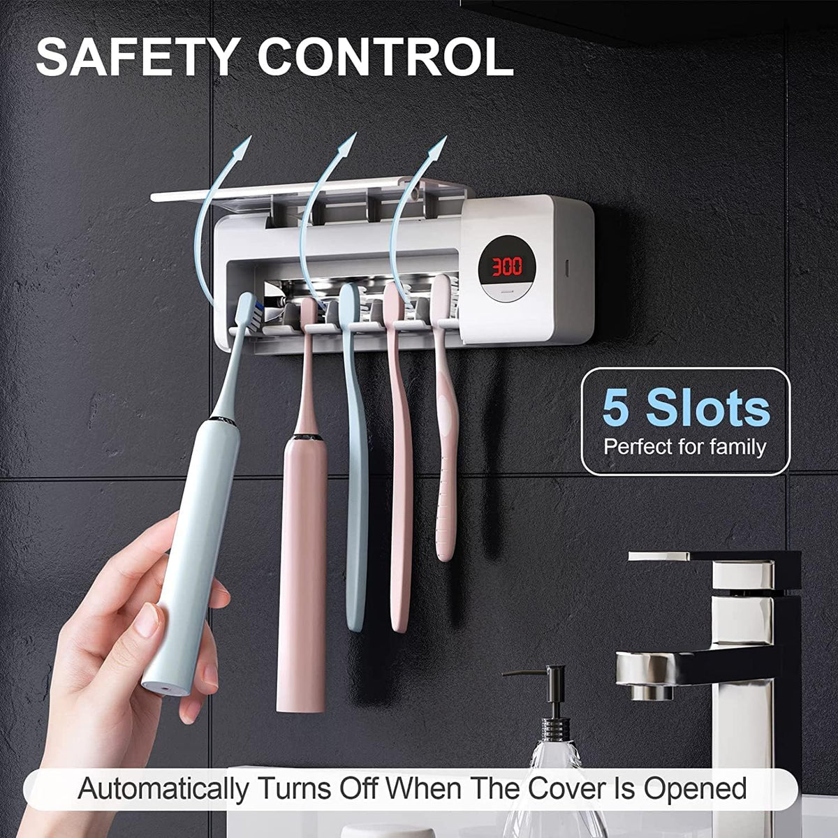Belro antibacterial toothbrush sanitizer holder in white with transparent lid, designed for oral care and hygiene.