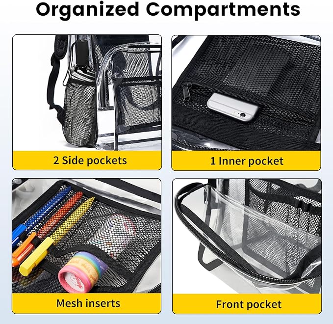 Clear heavy-duty backpack by Belro featuring durable material and multiple compartments for travel and daily use.