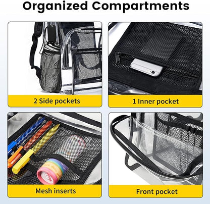 Clear heavy-duty backpack by Belro featuring durable material and multiple compartments for travel and daily use.