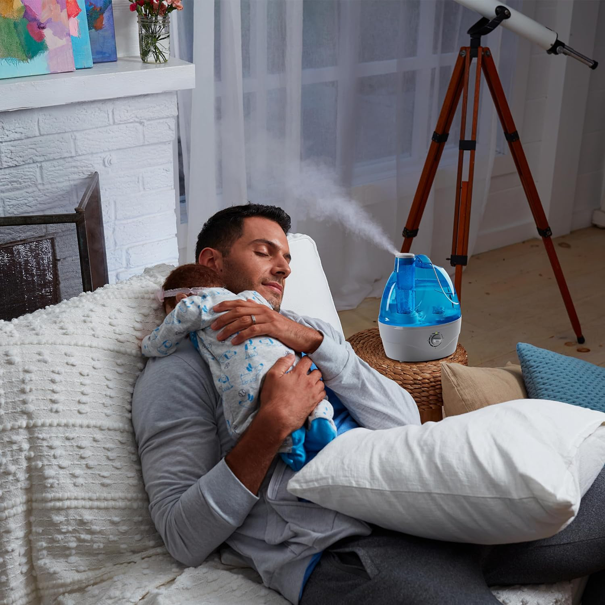 Belro Cool Mist Humidifier shown with water tank and mist outlet, ideal for home humidity control.