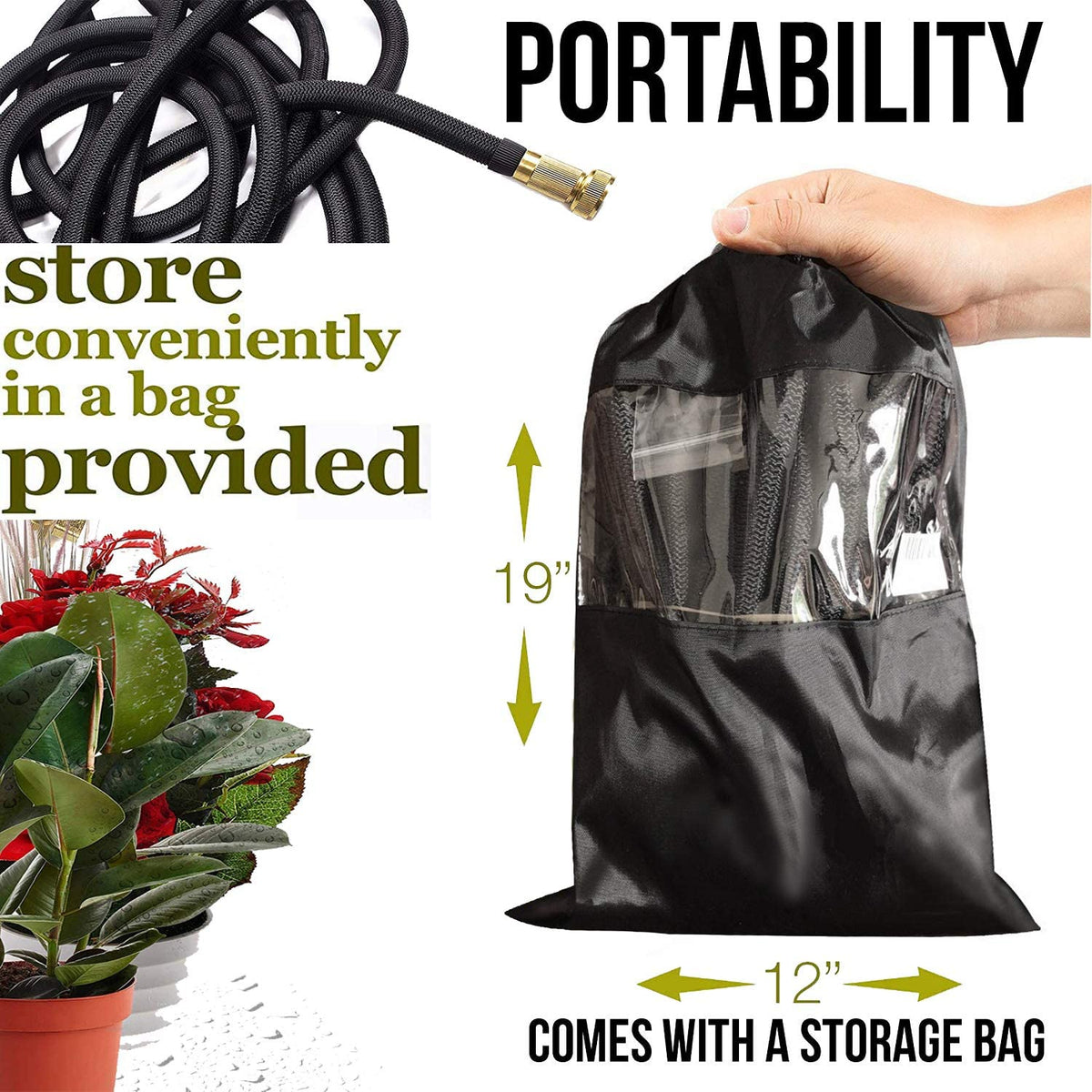 Belro expandable garden hose in green, coiled outdoors, showing flexible, lightweight design ideal for gardening and outdoor use
