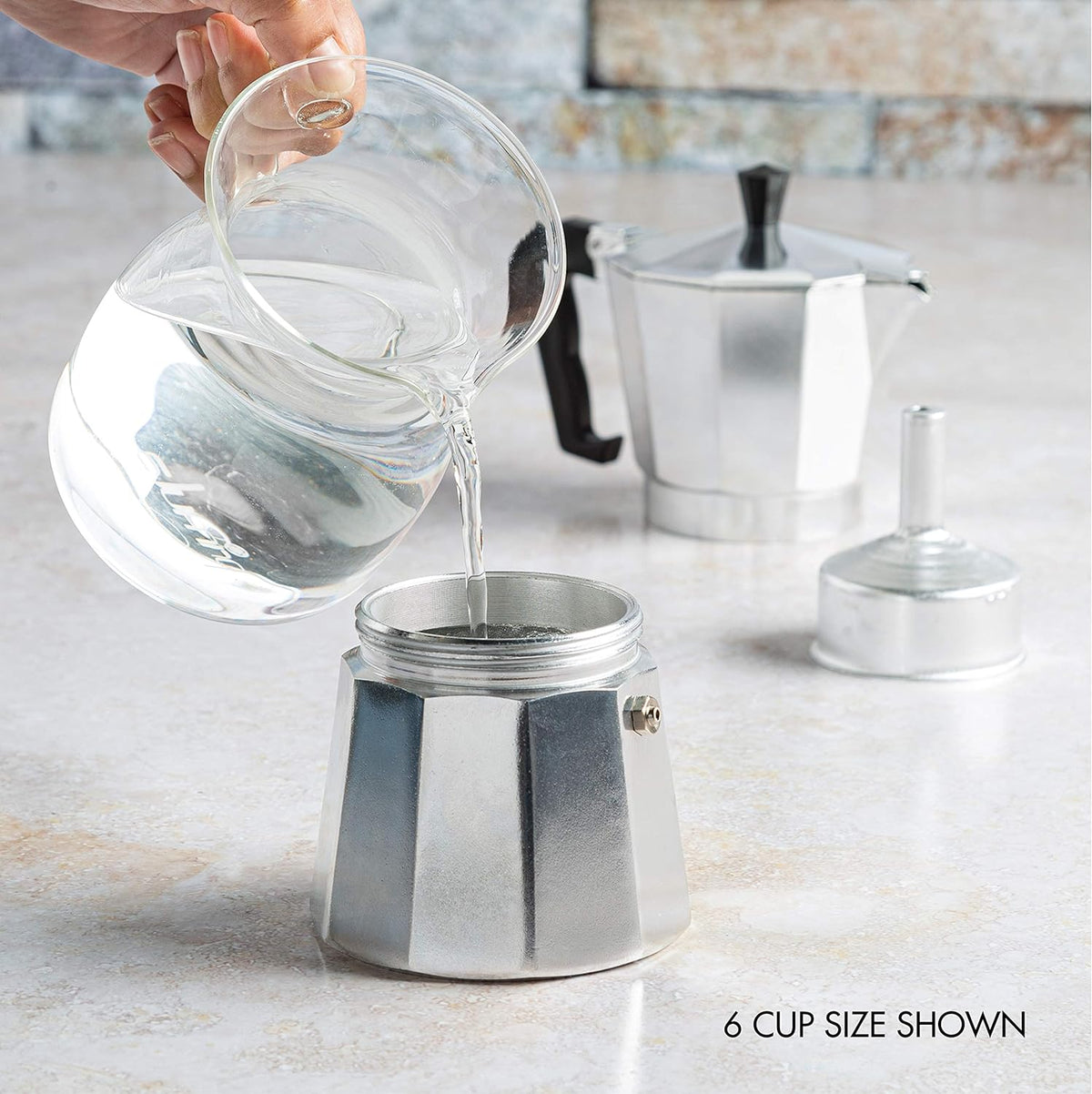 Belro classic stovetop espresso and coffee maker moka pot for Italian and Cuban café brewing, silver aluminum design
