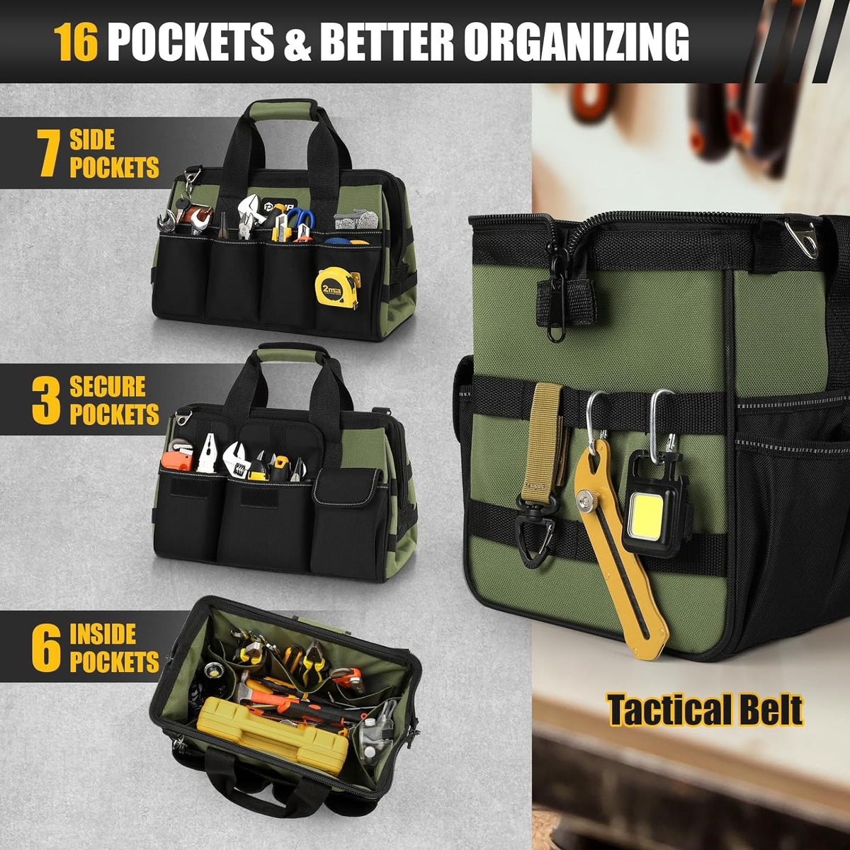 Belro Heavy Duty Open Tools Tote Bag with durable handles and multiple compartments for tool organization and transport.