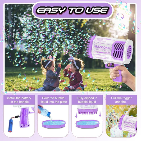 Belro Bubble Gun Blaster toy for outdoor play, featuring colorful bubble solution dispenser and trigger mechanism.