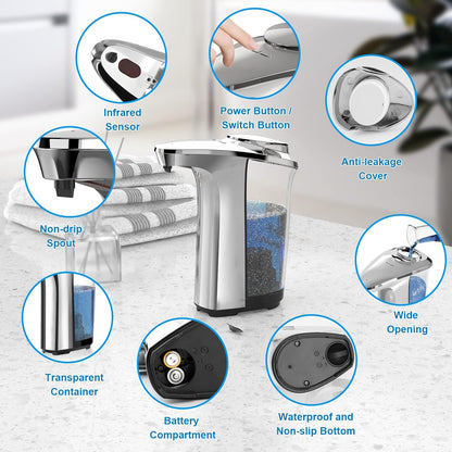 Belro automatic touchless dish soap dispenser for kitchen and bathroom, sleek white design with sensor for hands-free soap dispensing