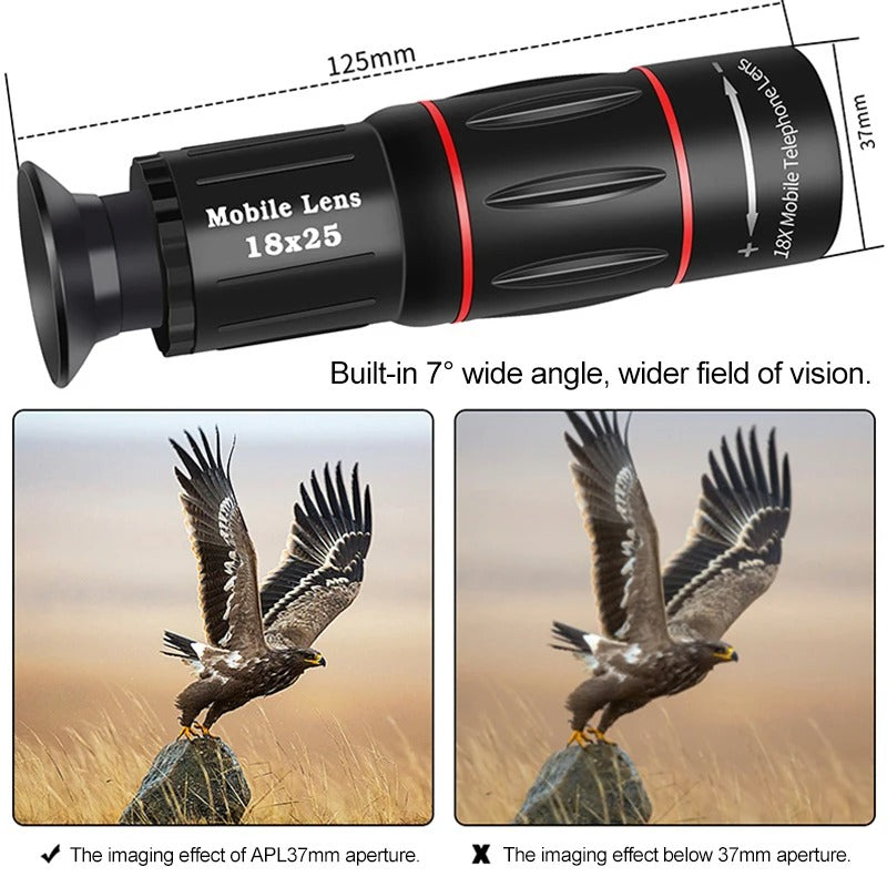 Belro iPhone telescope lens attached to a smartphone for enhanced zoom and photography capabilities.