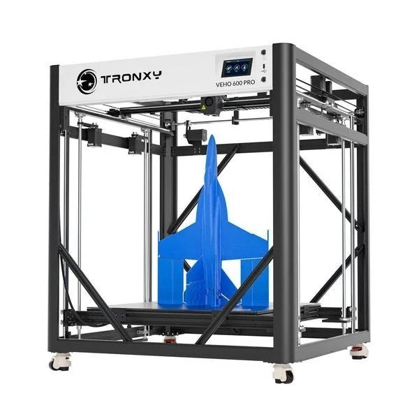 Casavibeo Tronxy Veho 600 Pro 3D printer with open frame, heated bed, and filament spool holder in a modern workspace.