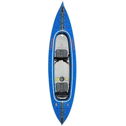 Casavibeo Advanced Elements AirVolution2 inflatable kayak shown on water with paddles, highlighting its compact and portable design.