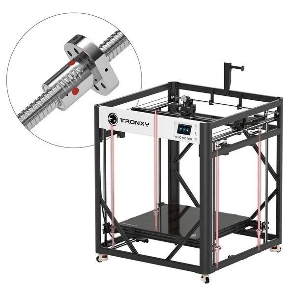 Casavibeo Tronxy Veho 600 Pro 3D printer with metal frame, LCD screen, and filament spool holder.