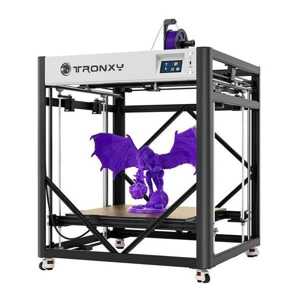 Casavibeo Tronxy Veho 600 Pro 3D printer with metal frame, touchscreen display, and filament spool holder, ready for printing.
