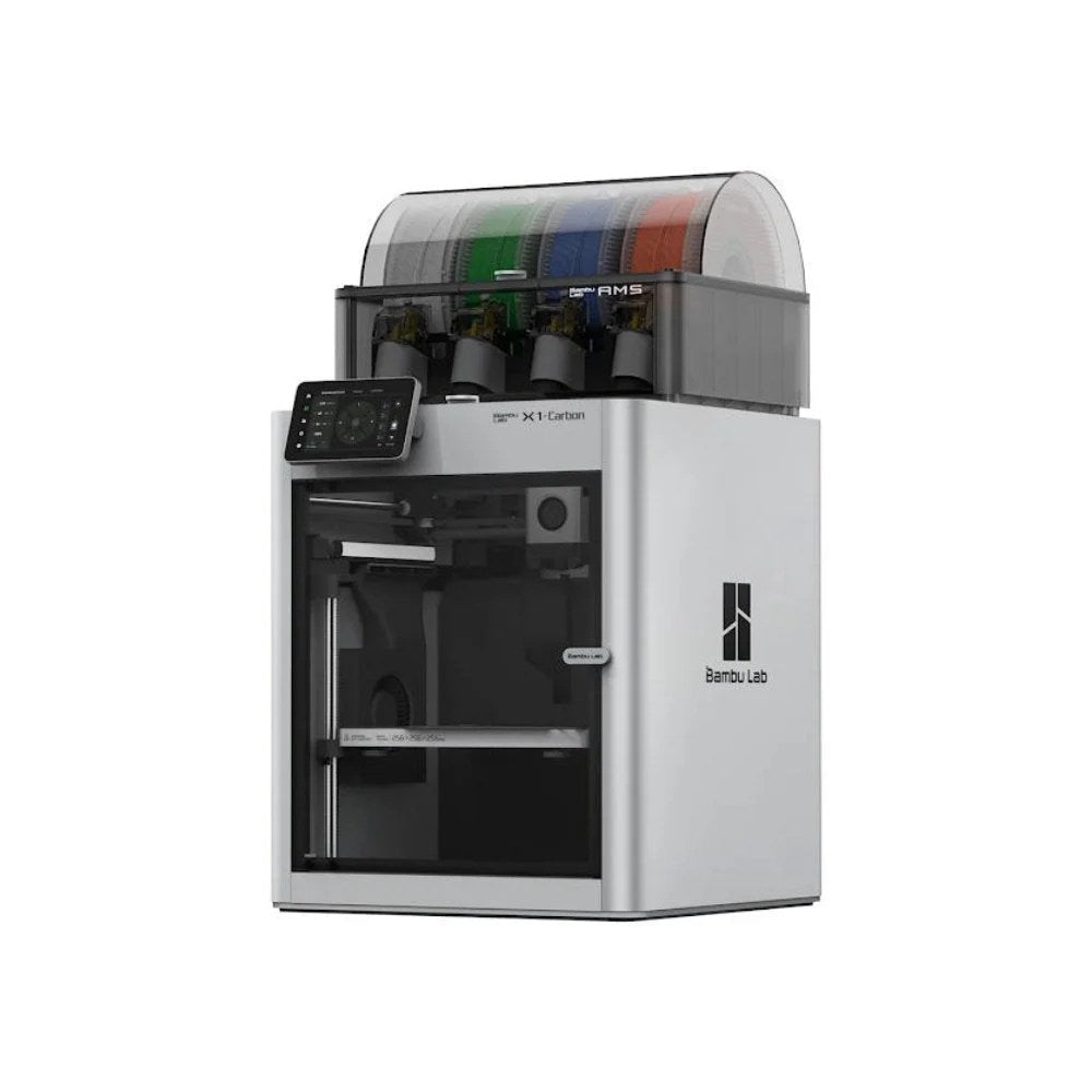 Colorful Bambu Labs X1C multi-colour 3D printing system by Casavibeo with multiple filament colors and sleek design.