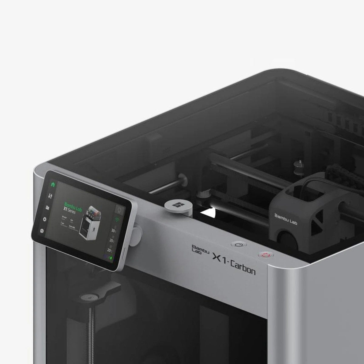 Colorful Bambu Labs X1C 3D printer system with multiple filament options, featuring a sleek, modern design and vibrant display.
