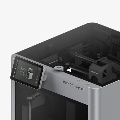 Colorful Bambu Labs X1C 3D printer system with multiple filament options, featuring a sleek, modern design and vibrant display.