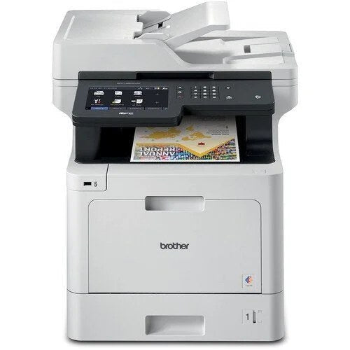Wireless color laser printer from Brother MFC-L8905CDW with multiple paper trays and control panel, suitable for office use