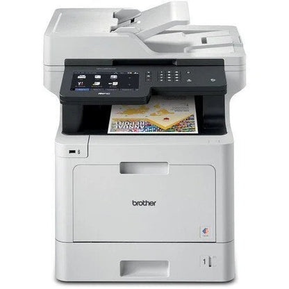 Wireless color laser printer from Brother MFC-L8905CDW with multiple paper trays and control panel, suitable for office use