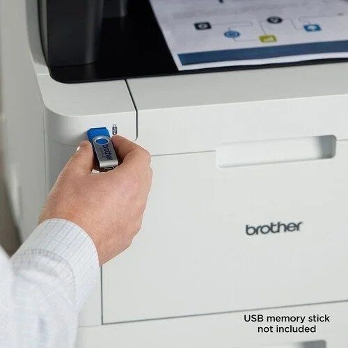 Casavibeo Brother MFC-L8905CDW wireless color laser printer with paper tray and control panel in a home office setting.