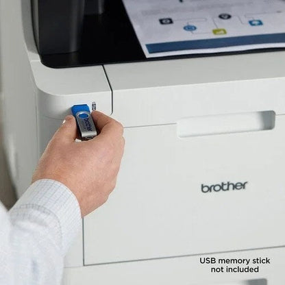 Casavibeo Brother MFC-L8905CDW wireless color laser printer with paper tray and control panel in a home office setting.