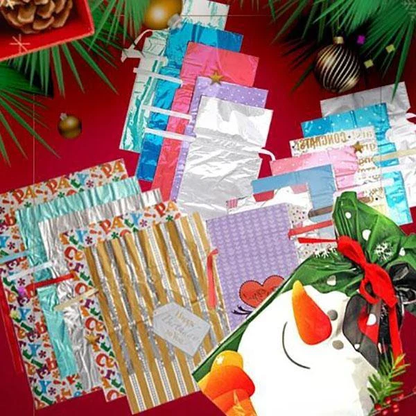 Set of 15 Belro drawstring Christmas gift bags, suitable for men's clothing, featuring festive holiday designs and secure drawstring closures.