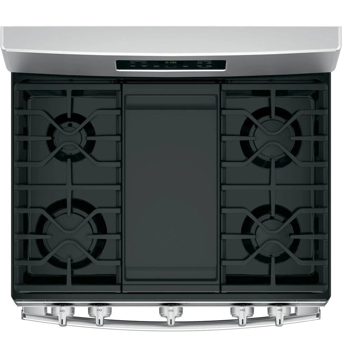 Casavibeo GE 30-inch freestanding gas range with four burners and oven, stainless steel finish, and control knobs.