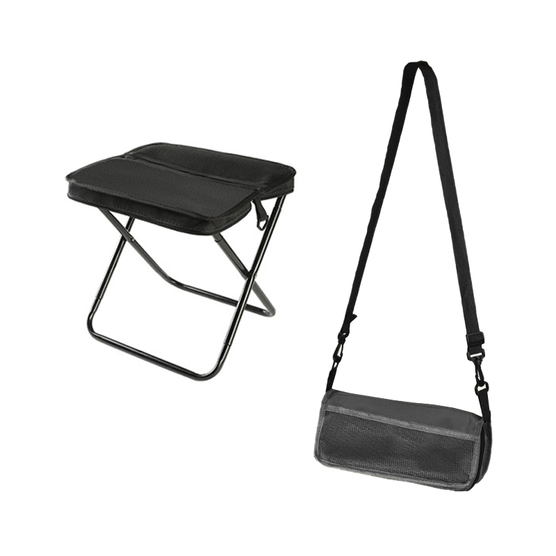 Lightweight BowLift foldable backpack stool for hiking and camping, showing its compact design and portable seat in outdoor setting.