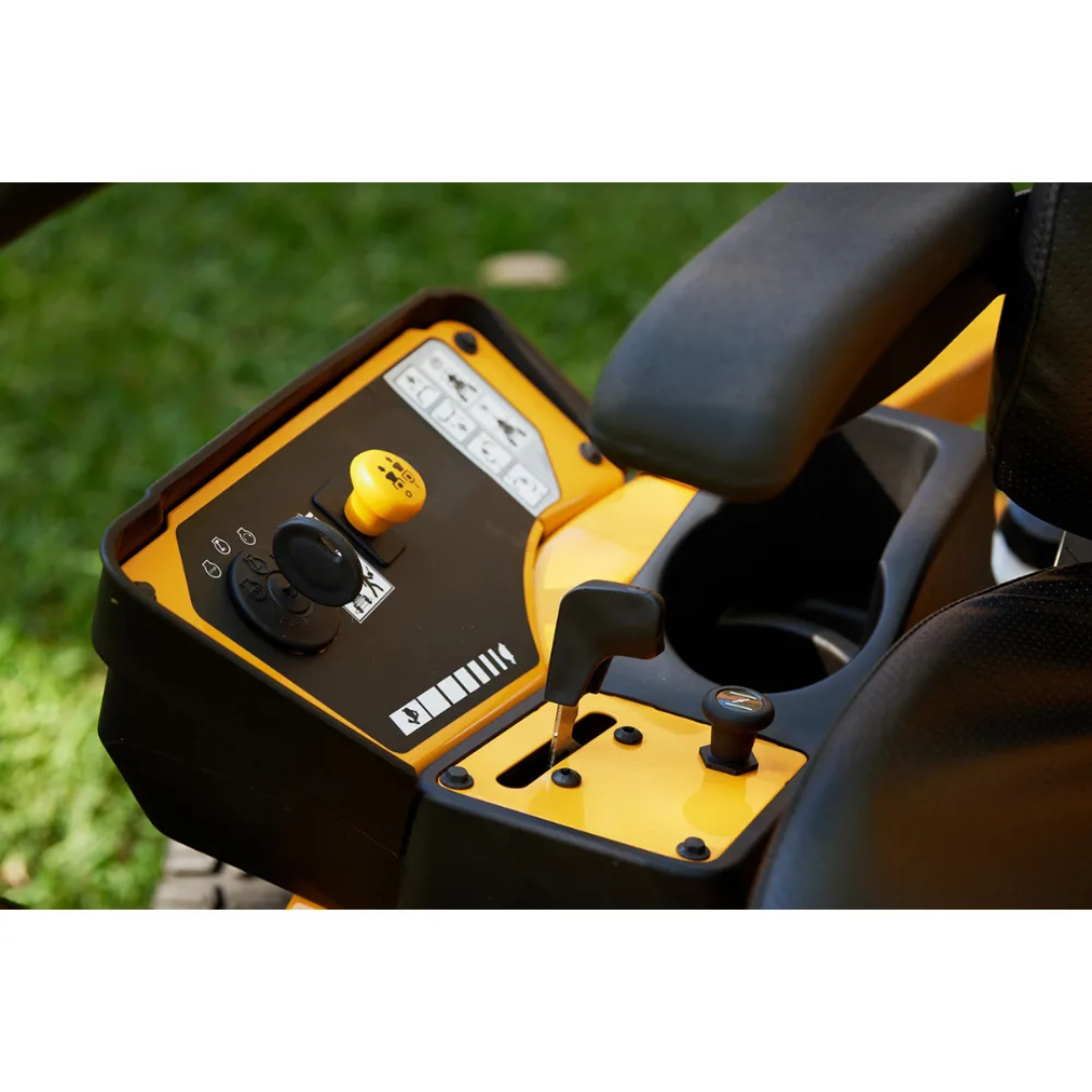 Casavibeo Cub Cadet Ultima ZT1 42 zero-turn lawn mower with a wide cutting deck and comfortable seat, ideal for efficient yard work.