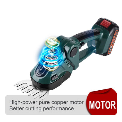 Belro cordless hedge trimmer with dual blades, ideal for shaping and trimming garden hedges, lightweight and easy to handle.